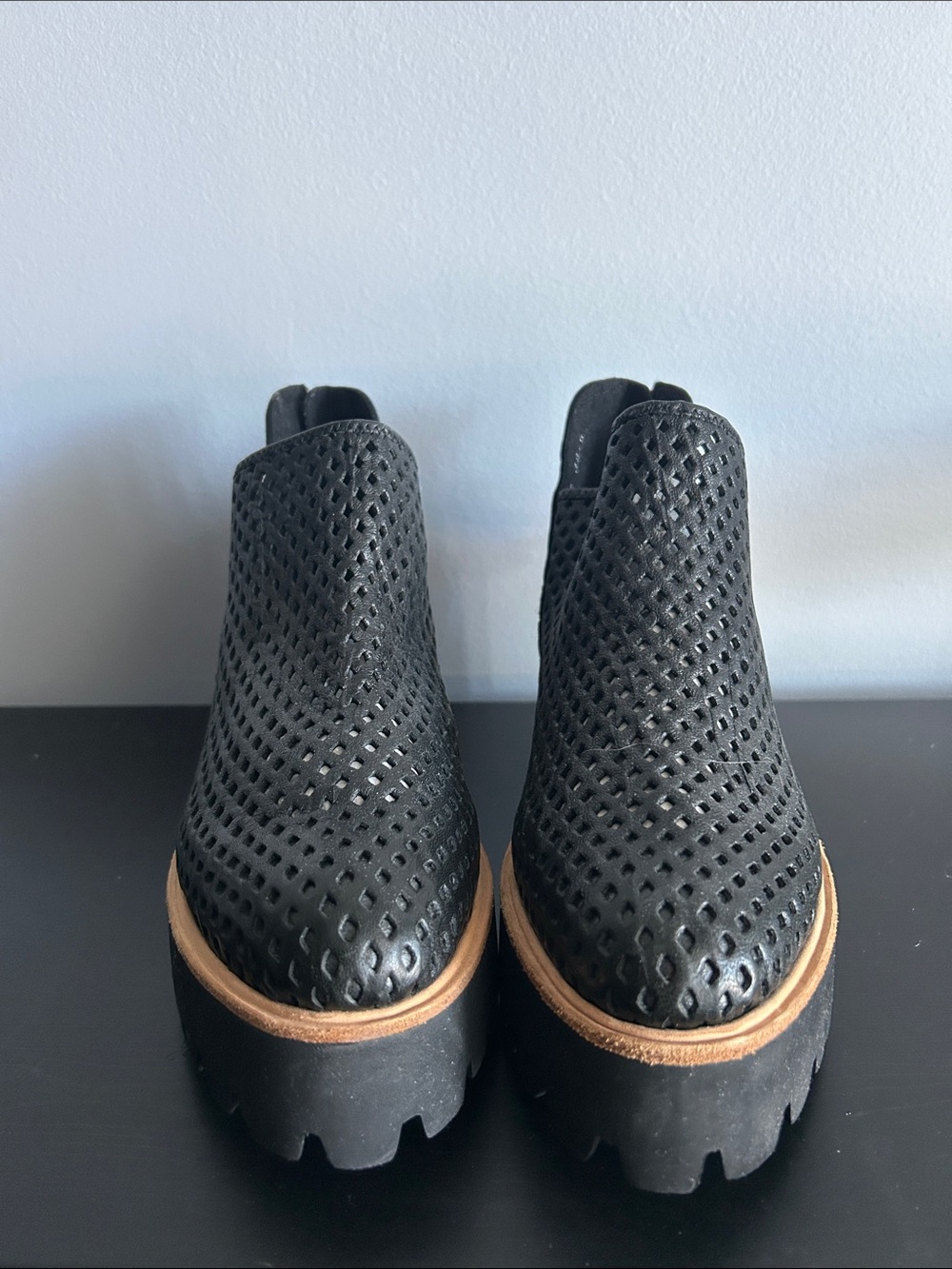 ALL BLACK  Perforated Platform Ankle Shoes 8 Black
